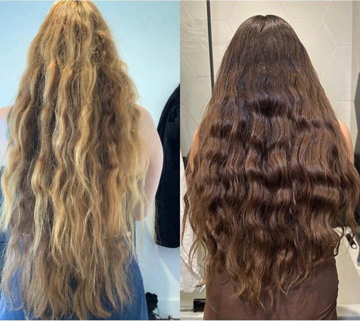 Barbara Pineda transformación — ondas definidas y saludables después de MONAT