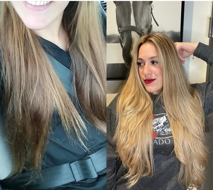 Barbara Pineda transformación — cabello largo y brillante después de MONAT