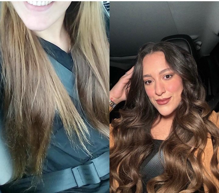Barbara Pineda transformación — ondas glam después de MONAT